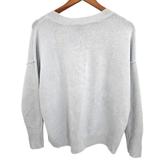 Vince Camuto Womens Sweater Small Oversized Blue Crew Neck Stretch Cropped Hi Lo - Picture 3 of 10